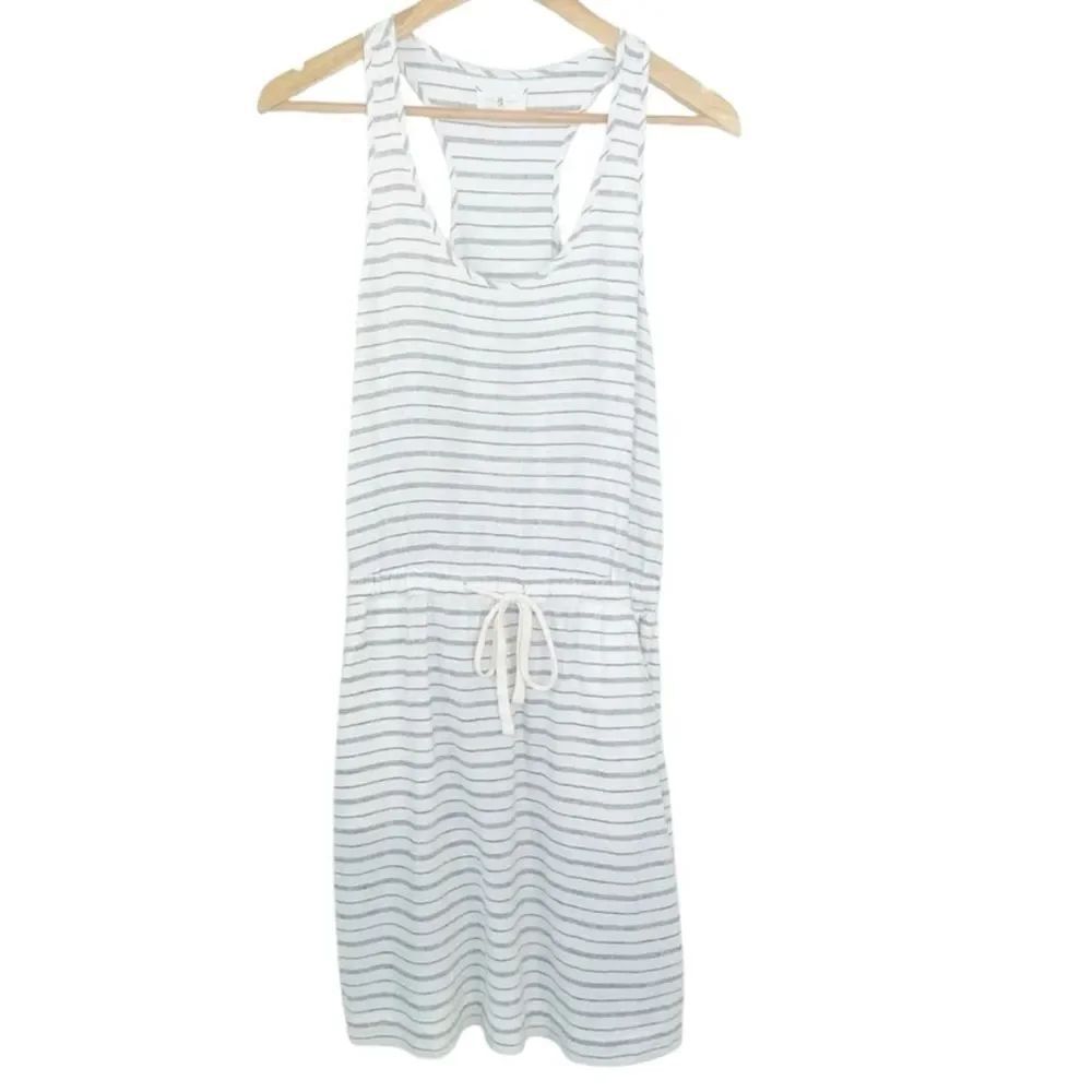 Lou & Grey white with black stripes racerback drawstring waist pop over dress sm